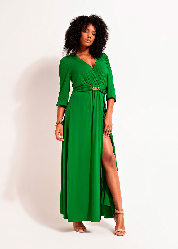 Vestido Longo Com Fenda verde